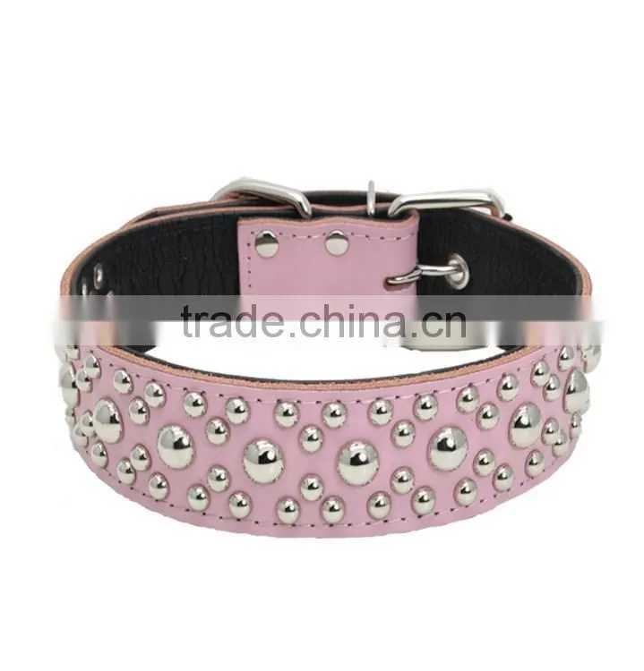 Wholesale dog chain leather litchi grain mushrooms nails pet dog collars