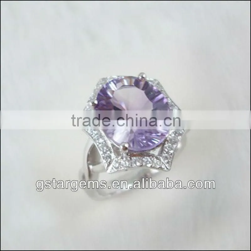 925 Sterling Silver Natural Gemstone Amethyst Rhodium Plated CZ Earrings
