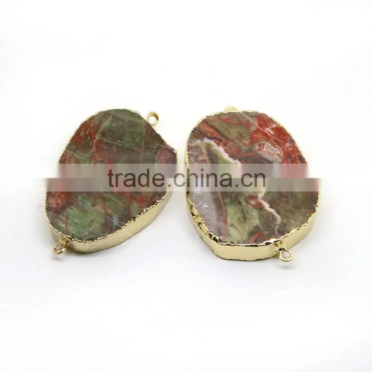 JF8418 Wholesale 2 loops Gold plated edge ocean jasper pendants