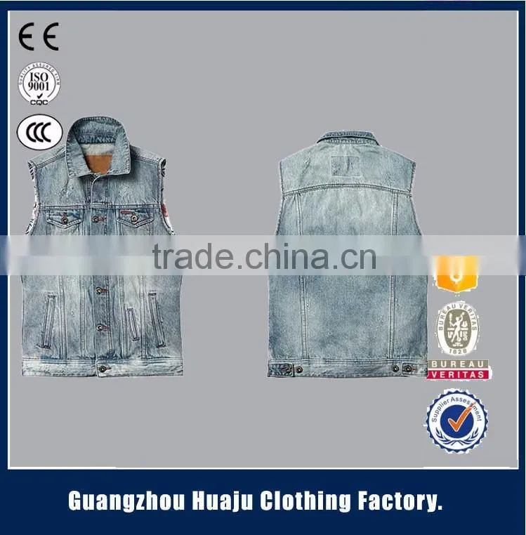 Wholesale 100% Cotton Indigo Fashion Men Biker Denim Waistcoat