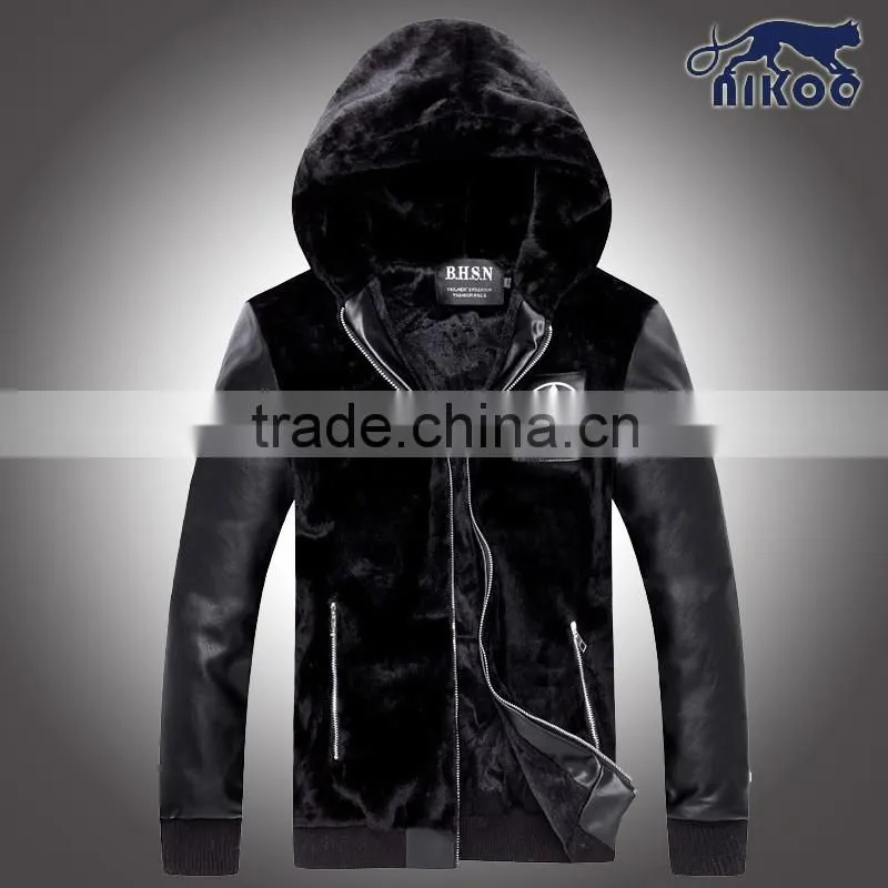 Fashion Black Men Leather Fur Jacket,Custom European Coat Fashion High Quality Leather Sleevess Jackets