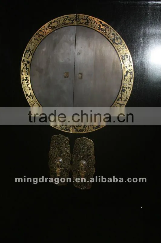 Chinese antique furniture pine wood black two door two drawer wardrobe