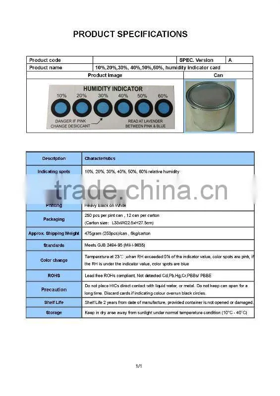 Cobalt Free moisture meter paper