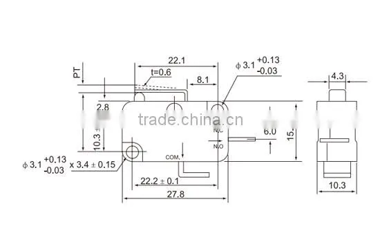 CNTD Factory Supply 10Amp 250Volt Short Level Arm 3 Pins Micro Limit Switch CMV-102D