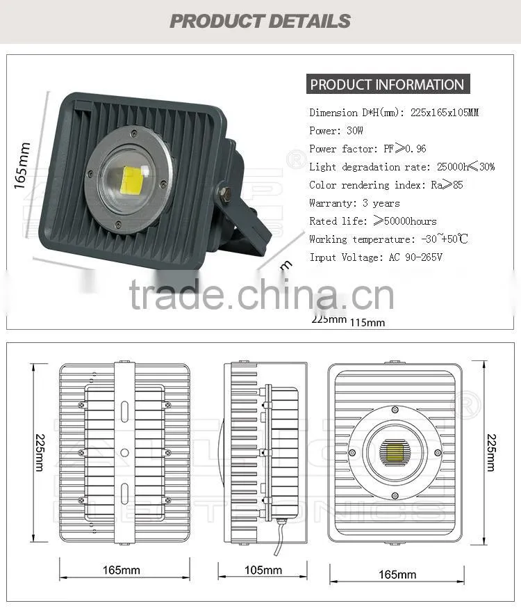 High lumen waterproof cob led 30w warm flood light