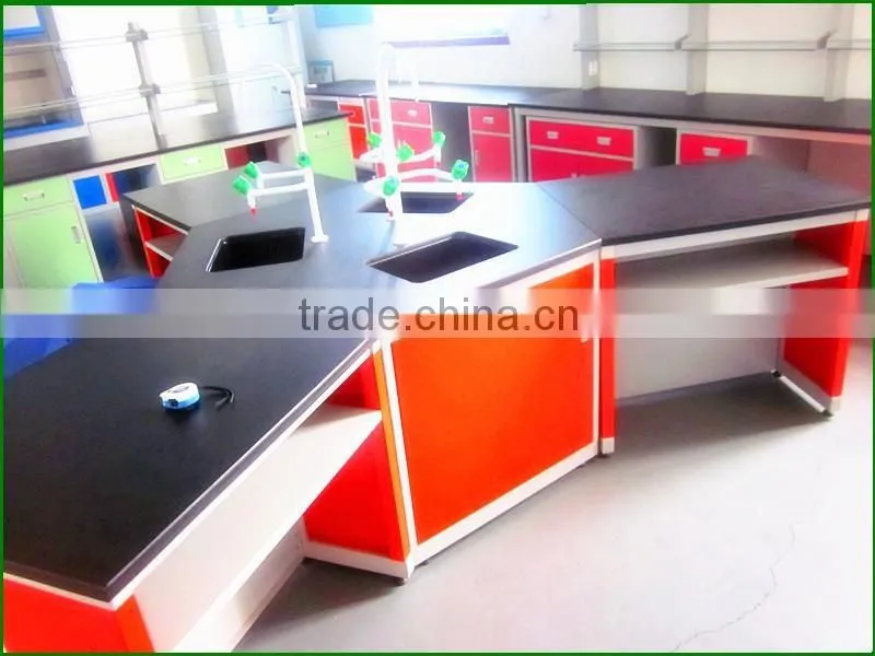 Chemical laboratory equipment corner table/bench against wall