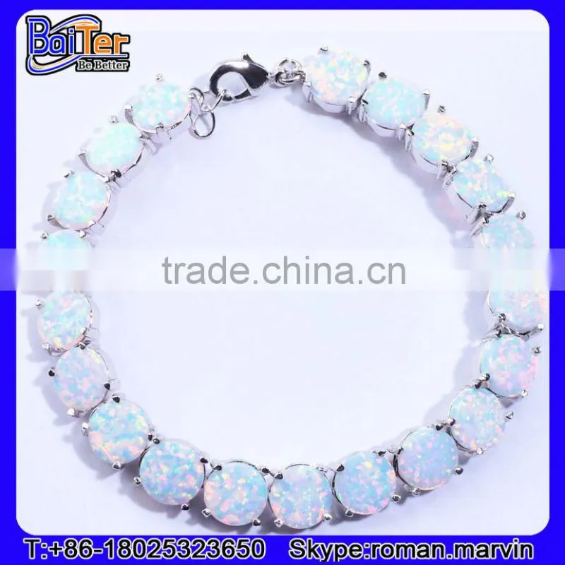 Wholesale Women Jewelry 925 Stelring Silver Synethic Fire Opal Bracelet