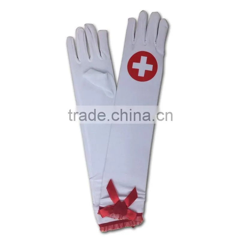 white halloween costume long arm gloves LG-027