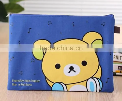 Cute cartoon bear printing document holder/ document bag china factory