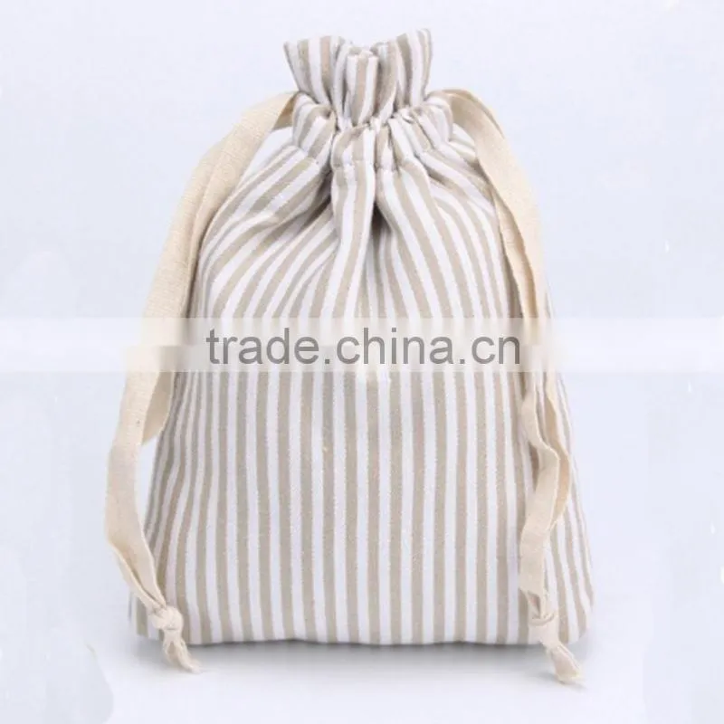 Striped printing small cotton drawstring bag for wholesale