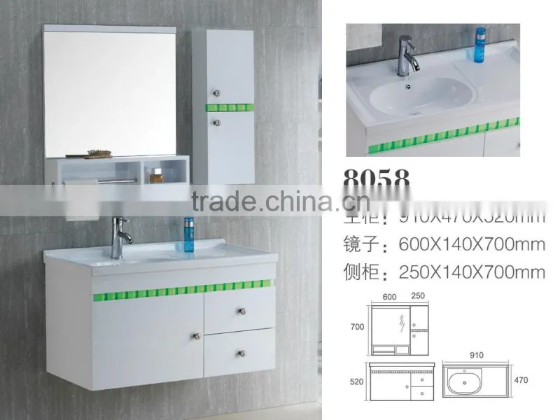 8058 Ceramic Counter top Cabinet Basin thin edge basin Bathroom Sink PVC Vanity