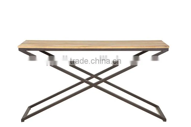Vintage Wooden Side Table with Metal Legs