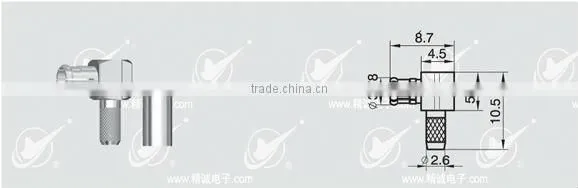 Reverse Polarity MCX male body with female pin crimp 90 right angle for RG316 cable