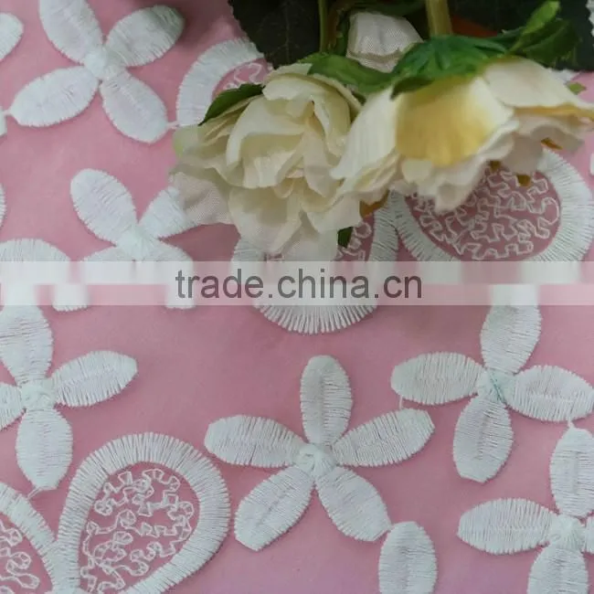 Top quality Dress flower pattern embroidery cotton lace embroidery fabric