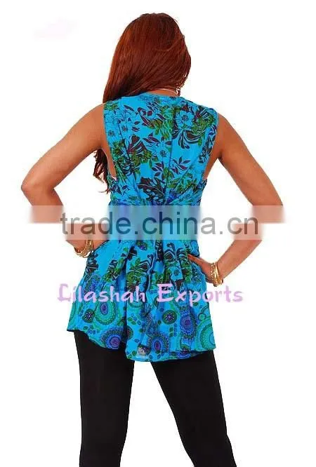 2692 Cotton Printed Summer Blouse tops Beachwear Mini Tops Dress