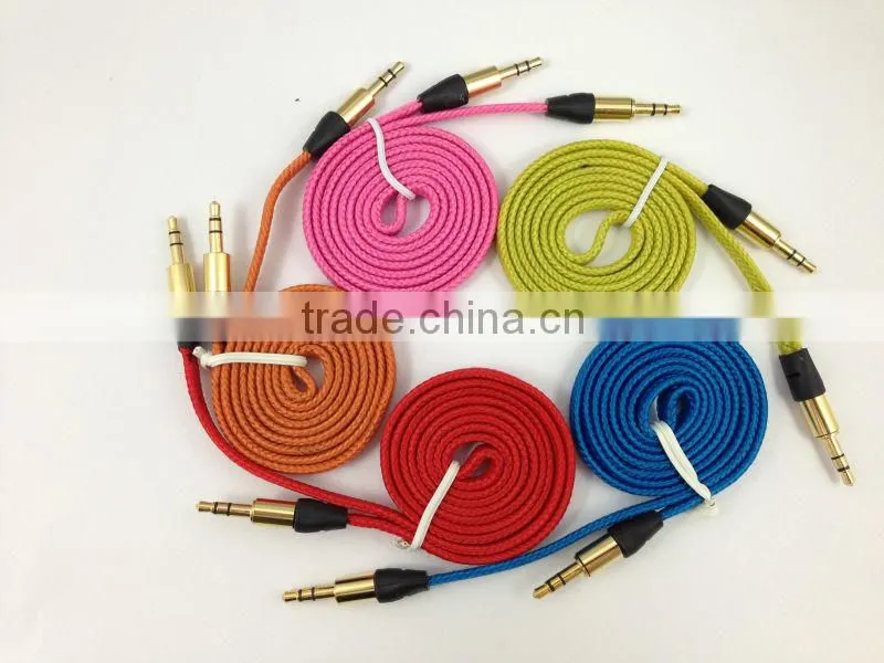 colored fabric braided 3.5mm flat auxiliary cable