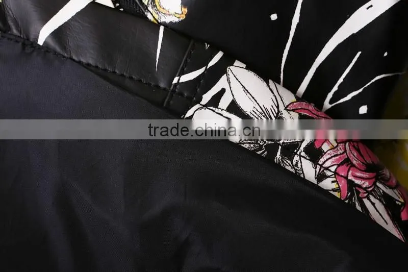 wholesale clothing floral print PU motor jacket