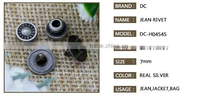 7mm Zinc alloy custom logo rivet stud button for denim