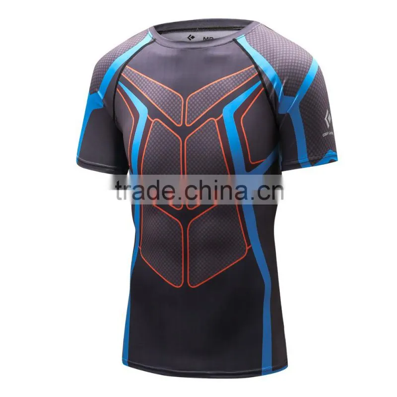 2016 New Design Online Wholesale Shop Gym Fintess Sport Printing T Shirts Fast Drying Fitness GYM Base Layer Tops