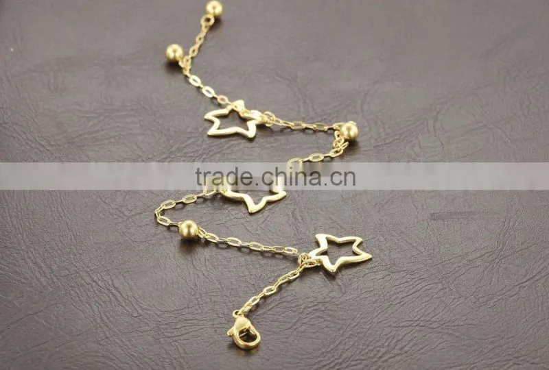 Fashion 18K Gold Plated Stainless Steel Hollow Star Solid Bead Charm Anklets