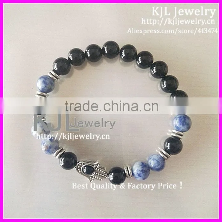KJL-A0199Hot New Fashion Stretch Beaded Silver Hamsa Hand Bracelets Wholesale