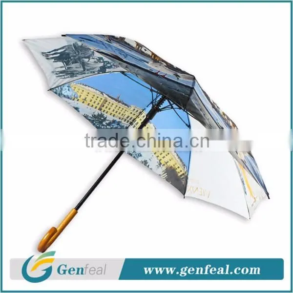 8k ribs heat transfer printing waterproof fabric for wooden handle umbrella
