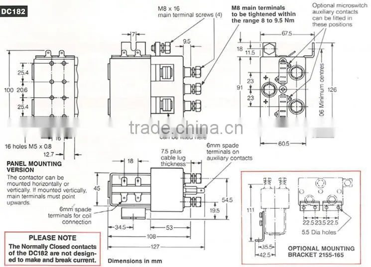 DC182 dc reversing contactor 200A relay