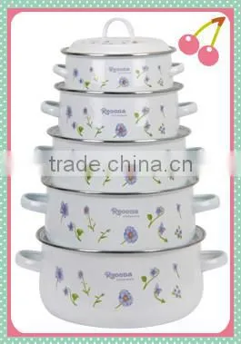 Elegant Light Blue Flower Decal Enamel Cooking Pot Set 14/16/18/20/22cm Cast Iron Stew Pot
