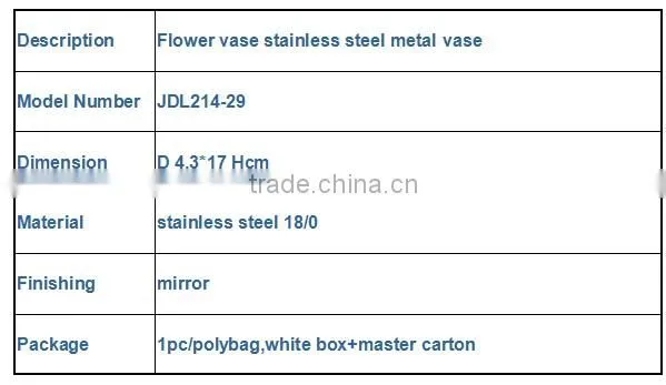 2016 decorative flower vase stainless steel metal vase