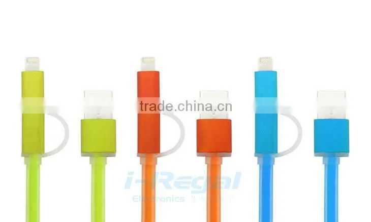 Colorful Aluminium 2 in 1 micro usb data cable for samsung and Android phones, led usb cable