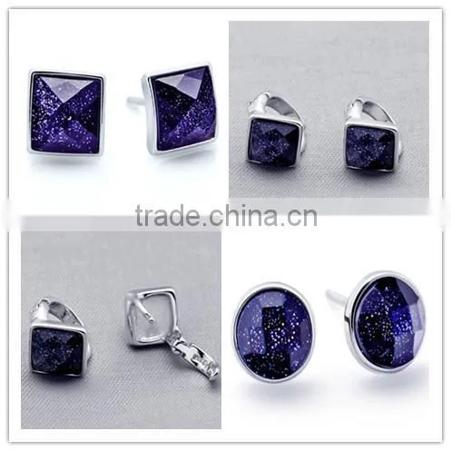 Top quality new design products 925 sterling silver black agate square purple sand facted stud earring sold by pairs