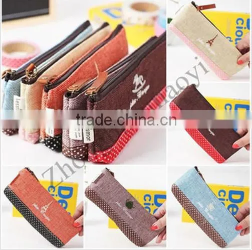 Lovely Canvas student Storage Zipper Pencil Case bag