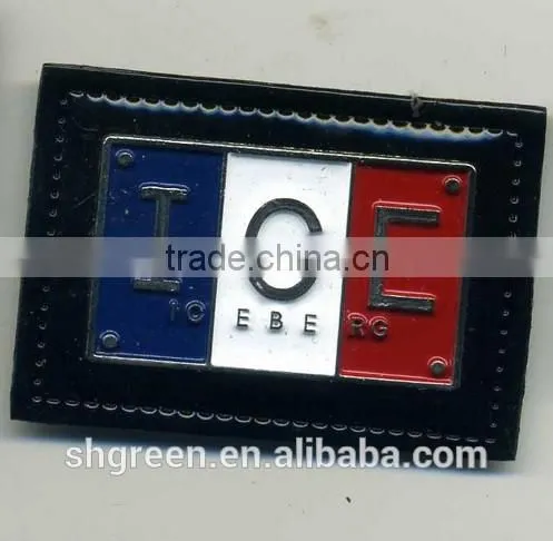 Metal plate overcoat leather label with color varnish