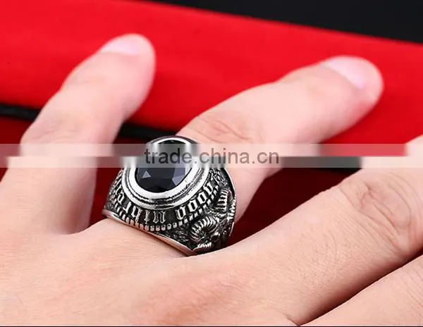 vintage cubic zircon engrave 316L stainless steel finger rings for men