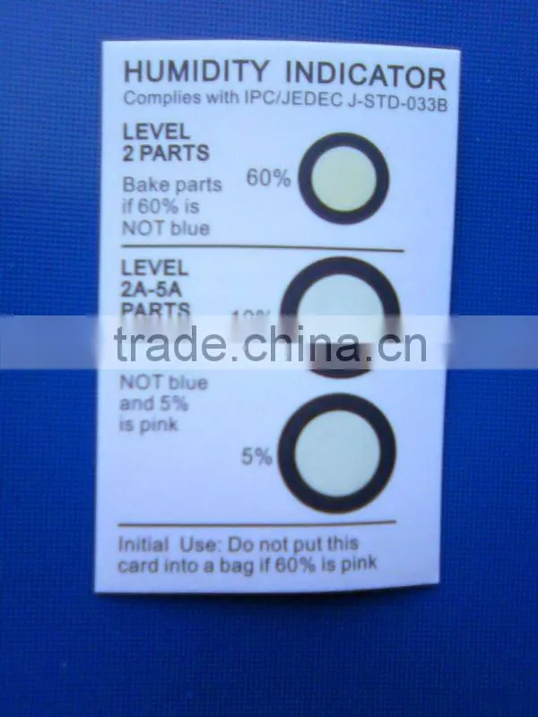 blue to pink moisture sensitive indicator card