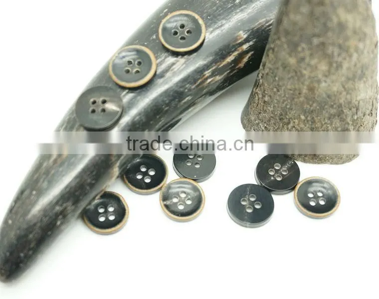 Natural Real Horn Black Buttons Round 4-Hole Buttons for Men's Suits with Burnt Effect