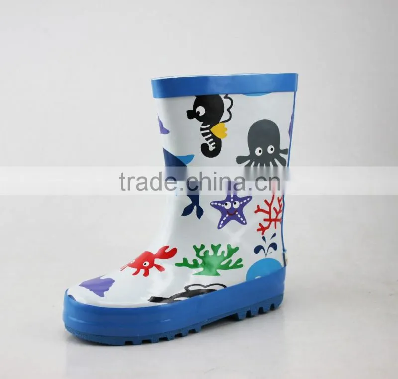 New printing marine life pattern kids rubber boots