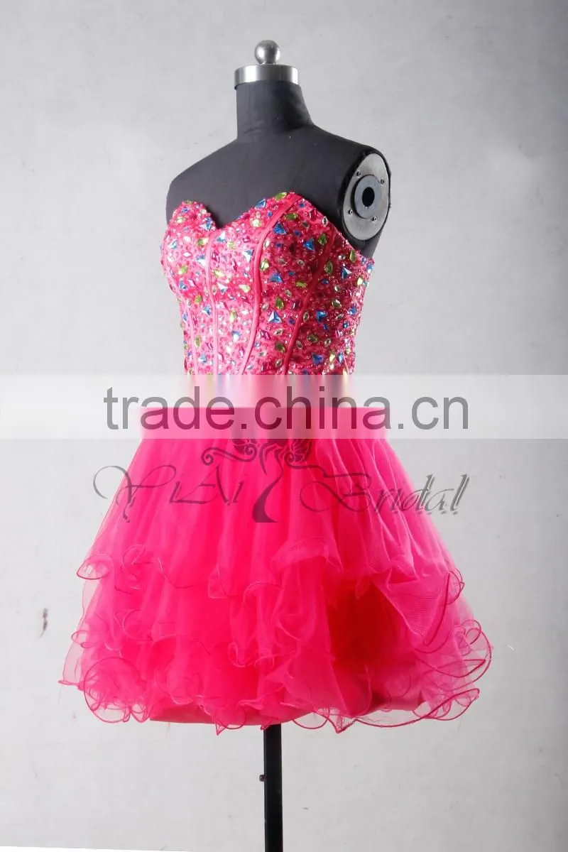 J-0094pink high quality luxury bling bling sexy crystal and sequin cooktail dresses