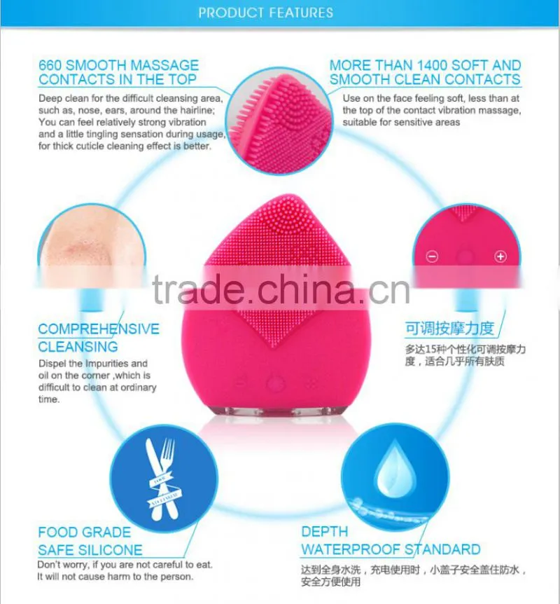 Cheap Waterproof Sonic Electric Facial Cleaner Brush With USB Wireless Charging