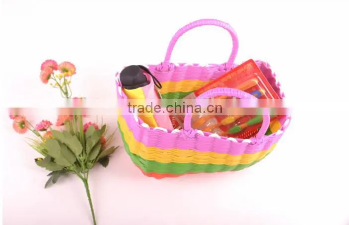 laundry soft cheap crochet PP straw bag woven shopping basket