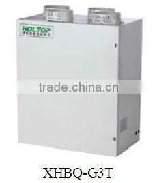 Recovered air ventilation wall hung recuperator with fresh air intake