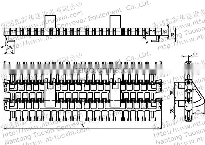 IS615 Radius Flush Grid Plastic Modular Belting With Pop-up Flights