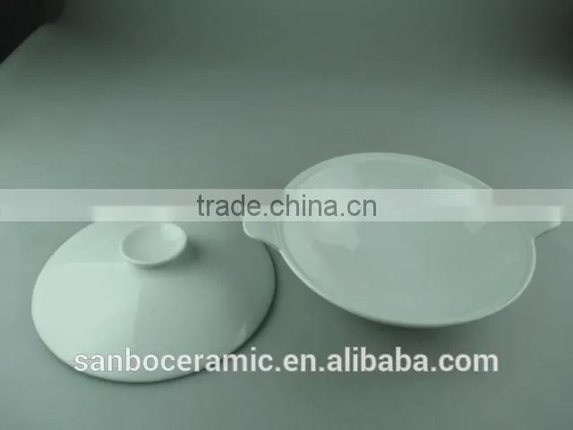 AB Grade porcelain stock White Ceramic Cookware Pot with lid , Ceramic Stew Pot, Round small turren