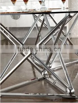 hot seller glass top stainless steel base dining table and chair