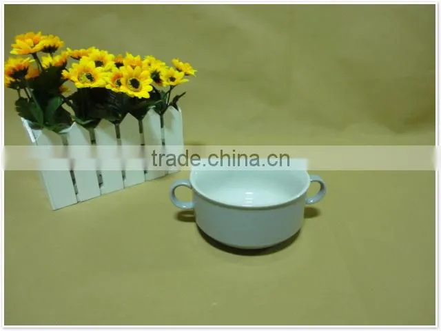 wholesale stocked round with two handle ceramic soup bowl