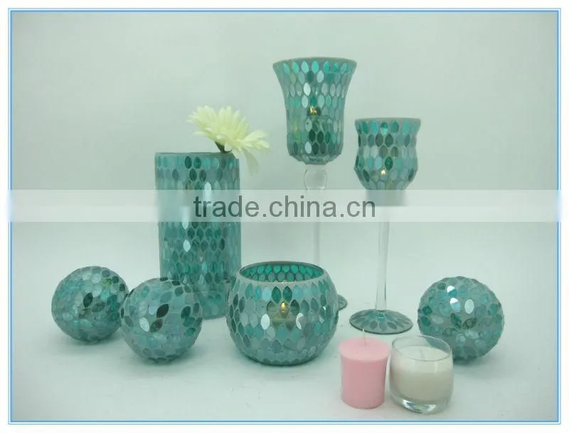 Fashionable Wedding Craft Green Geometric Mosaic Antique Cheap Wholesale Glass Flower Vase