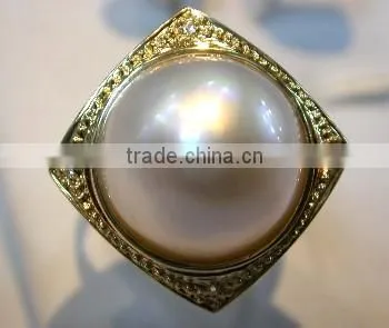 gold wedding genuine freshwater pearl ring Tahitian Pearl Ring