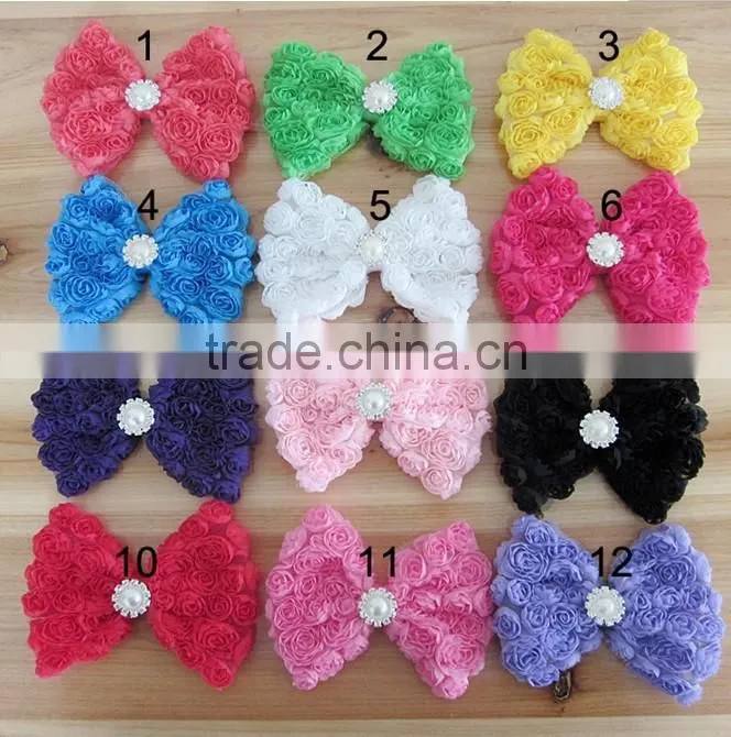 CF0730 New designs small bead ruffle rose rossete bow for hair clip decoration.