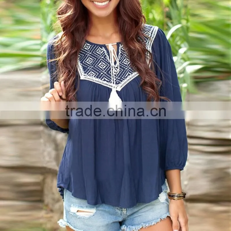 Womens Summer Printed Loose Casual Blouse 2016