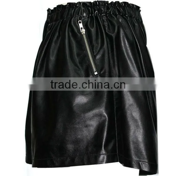 sexy lady fancy black leather puffy shiny shorts